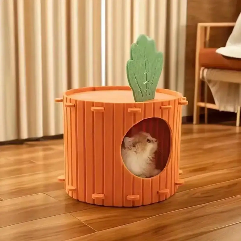 Cute Orange Carrot Felt Cat House Semi-enclosed Four-season Universal Tunnel Drill Felt Pet Sleeping Resting Playing House
