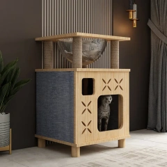 Wooden Cats Lair Scratchers Tree Claw Beds and Furniture Scratching Post Toys Cat Supplies Accessories Hiding House for Cat