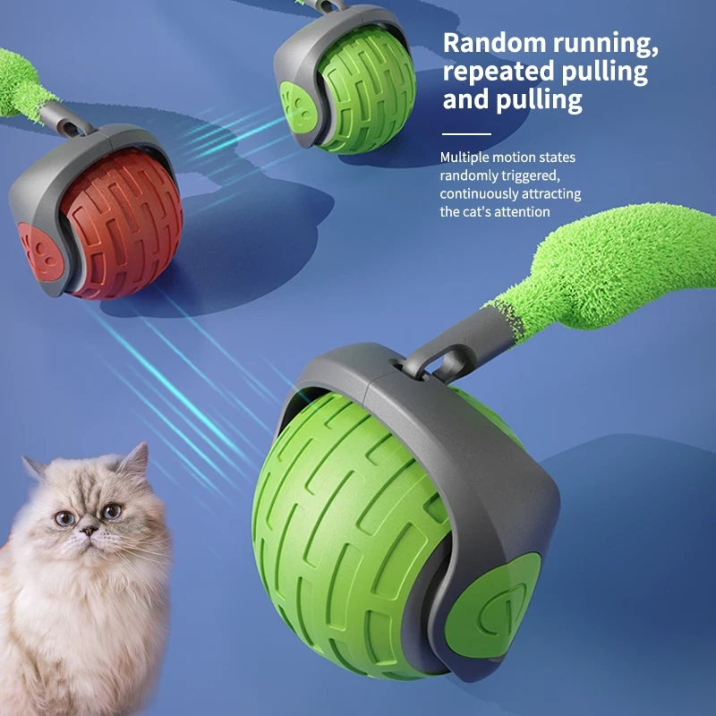 Cat Interactive Ball Toys Automatic Rolling Ball Faux Tail Rechargeable Smart Pet Electric Toy Dog Cat Training Imitate Mouse