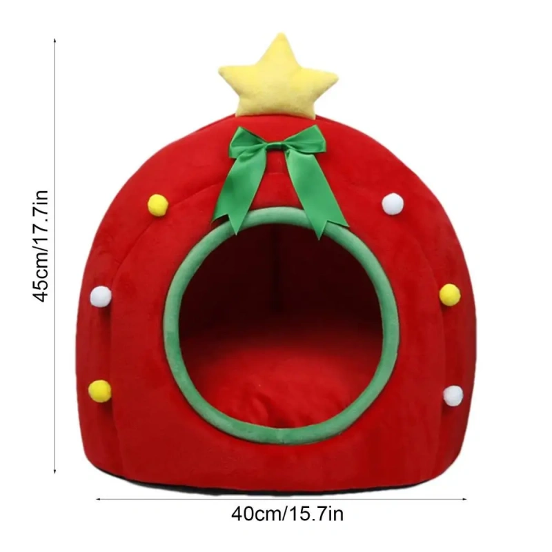 Christmas Dog Cat Bed House Christmas Tree Shape Pet Cat Home Warm Sleeping Nest Dog Cat Soft Warm Removable Kennel Pet Supplies