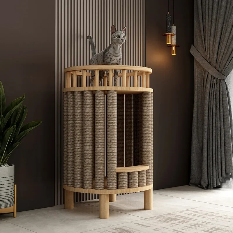 Wooden Cats Lair Scratchers Tree Claw Beds and Furniture Scratching Post Toys Cat Supplies Accessories Hiding House for Cat