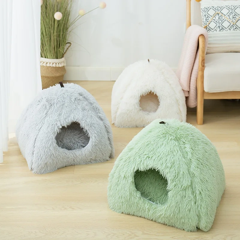 Long Haired High-quality Sponge Triangular Nest Cat Nest Winter Warm Closed Cat Bed Pet Nest Deep Sleep Cat House Dog Nest