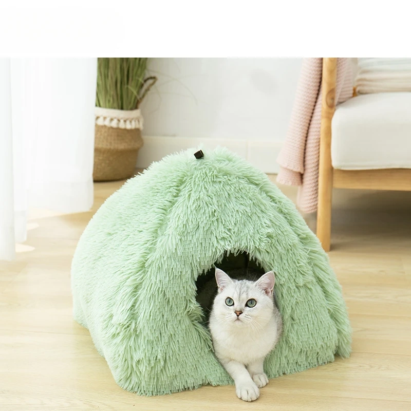 Long Haired High-quality Sponge Triangular Nest Cat Nest Winter Warm Closed Cat Bed Pet Nest Deep Sleep Cat House Dog Nest