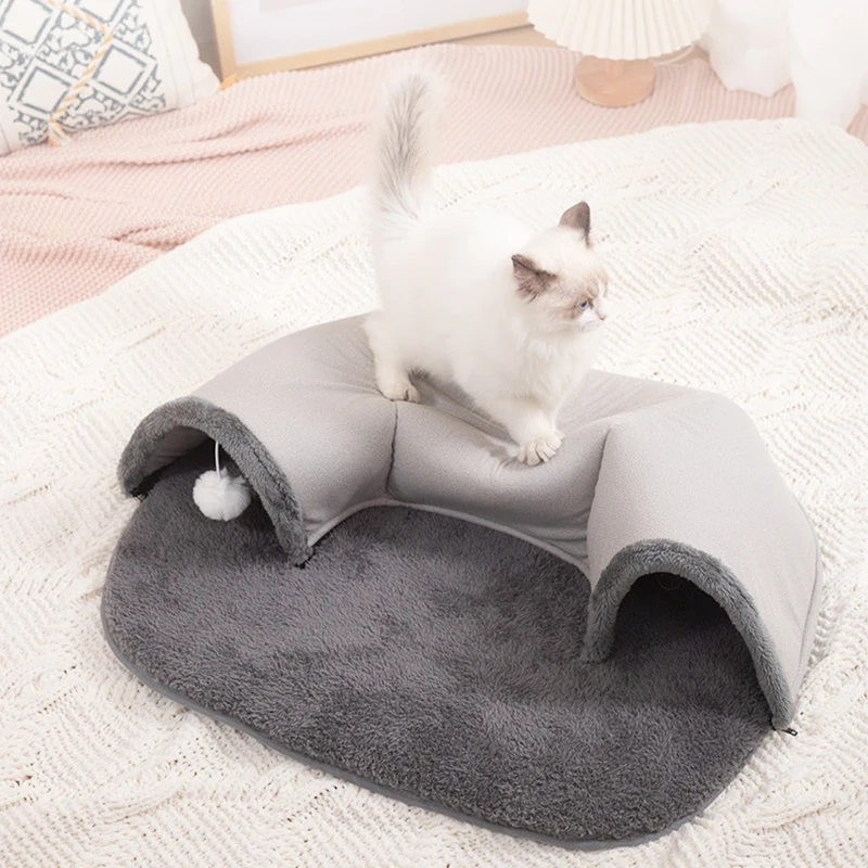 Cat Tunnel and Bed Toy Set Comfortable Portable Kitty Training Cat Cave with Ball for Indoor Cat Bunny Outdoor Kitten Rabbit