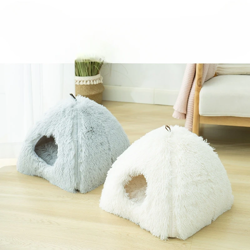 Long Haired High-quality Sponge Triangular Nest Cat Nest Winter Warm Closed Cat Bed Pet Nest Deep Sleep Cat House Dog Nest