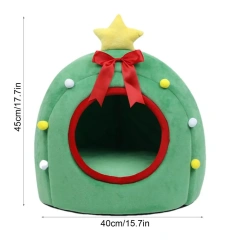 Christmas Dog Cat Bed House Christmas Tree Shape Pet Cat Home Warm Sleeping Nest Dog Cat Soft Warm Removable Kennel Pet Supplies