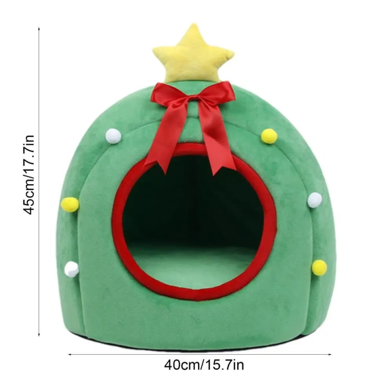 Christmas Dog Cat Bed House Christmas Tree Shape Pet Cat Home Warm Sleeping Nest Dog Cat Soft Warm Removable Kennel Pet Supplies