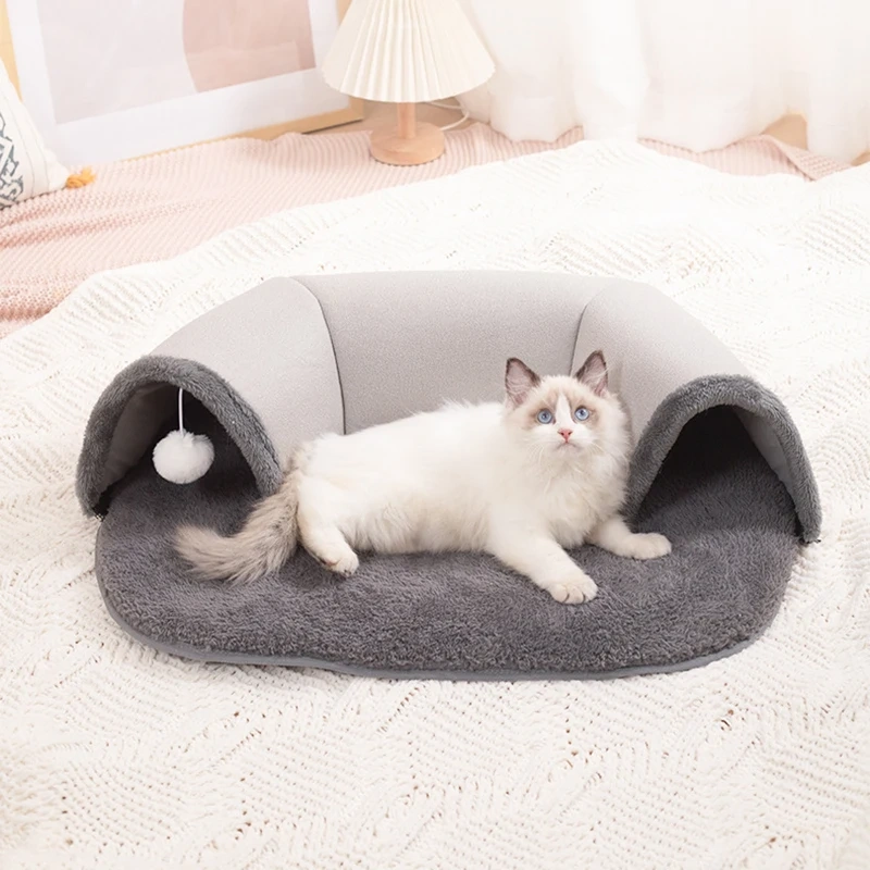 Cat Tunnel and Bed Toy Set Comfortable Portable Kitty Training Cat Cave with Ball for Indoor Cat Bunny Outdoor Kitten Rabbit