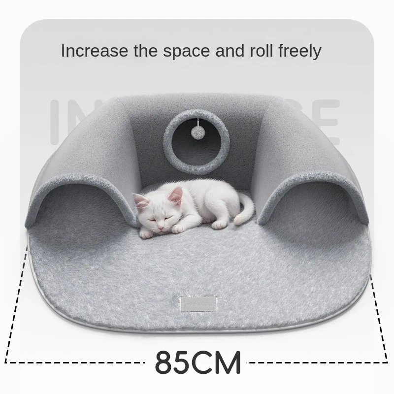 Comfy Cat Mat with Playful Tunnel, Furry Blanket for Extra Warmth and Snuggly Feeling