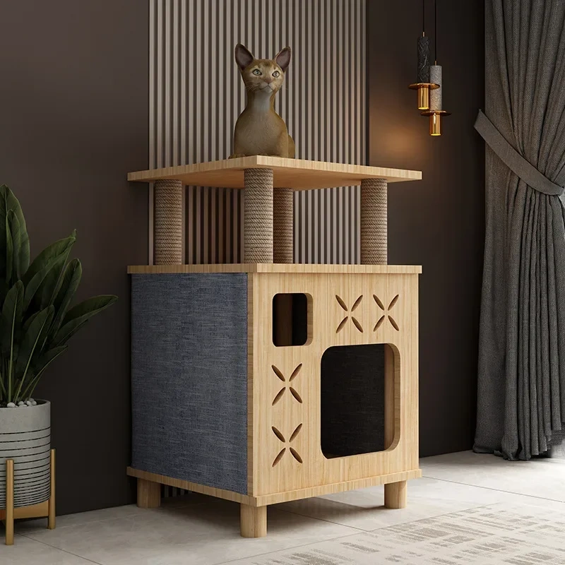 Wooden Cats Lair Scratchers Tree Claw Beds and Furniture Scratching Post Toys Cat Supplies Accessories Hiding House for Cat