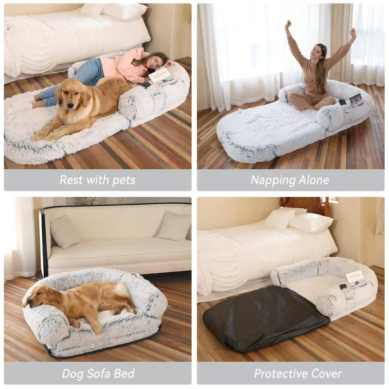 Human Dog Bed, 74"x43"x9" Dog Beds for Large Dogs, Foldable Plush Washable Dog Beds