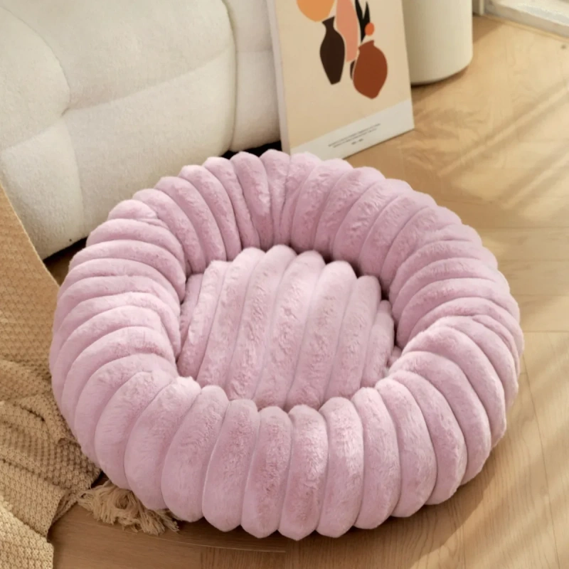 New Pet Dog Nests Winter Thickened Warm Circular Rabbit Plush Dog Nests Home Cat and Dog Mattresses Pet Sleeping Accessories