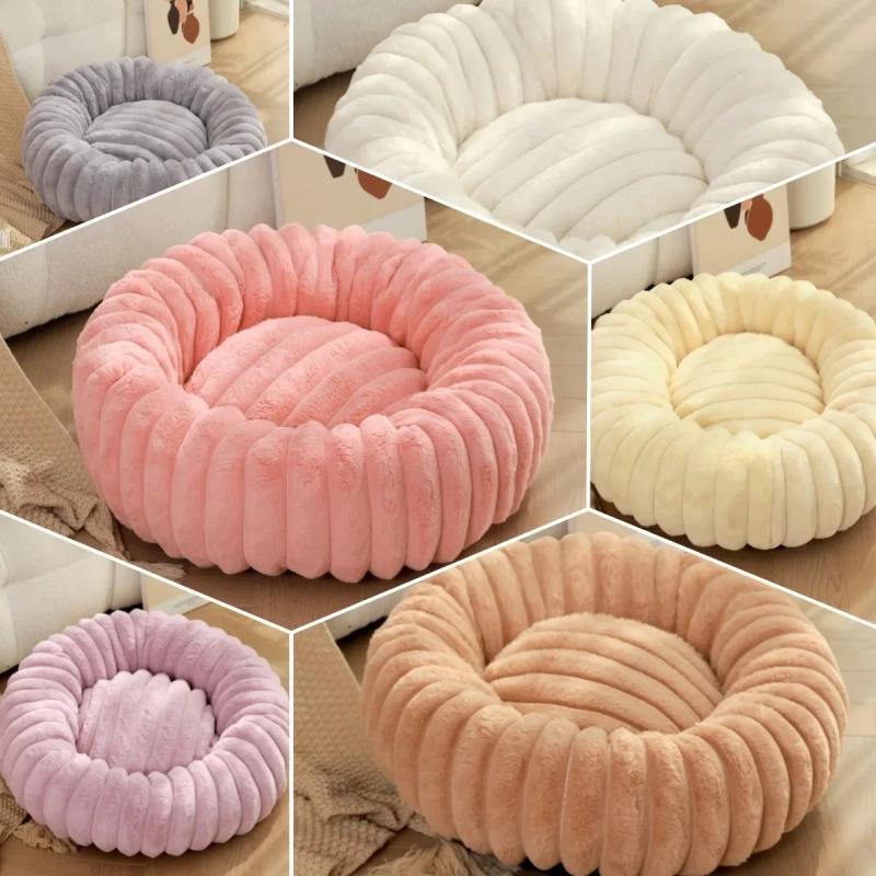 New Pet Dog Nests Winter Thickened Warm Circular Rabbit Plush Dog Nests Home Cat and Dog Mattresses Pet Sleeping Accessories