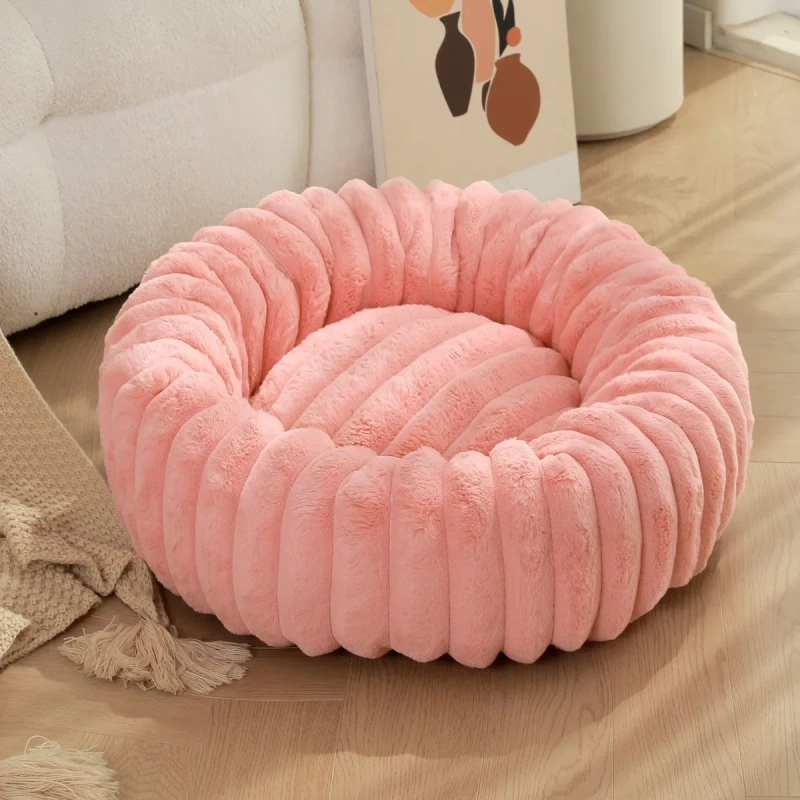 New Pet Dog Nests Winter Thickened Warm Circular Rabbit Plush Dog Nests Home Cat and Dog Mattresses Pet Sleeping Accessories