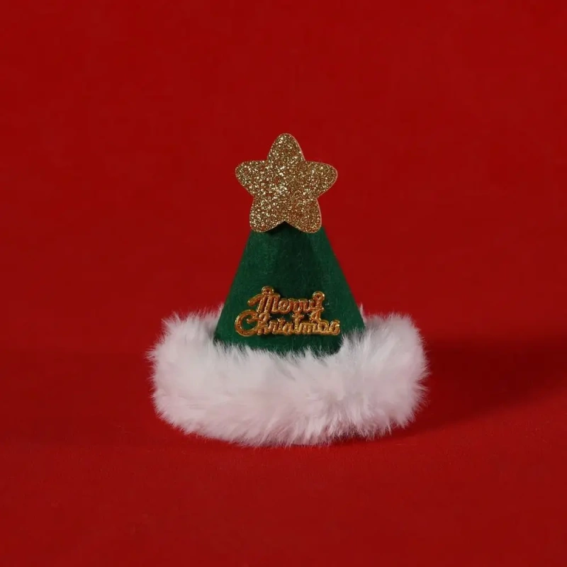 2Pcs Cute Kitten Dress Up Accessories Christmas Tree Bat Triangle Scarf Cat Christmas Bib Hat Set Santa Claus Felt Dog Headwear