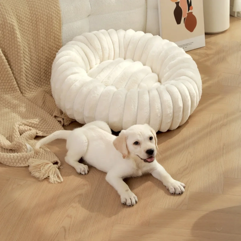 New Pet Dog Nests Winter Thickened Warm Circular Rabbit Plush Dog Nests Home Cat and Dog Mattresses Pet Sleeping Accessories