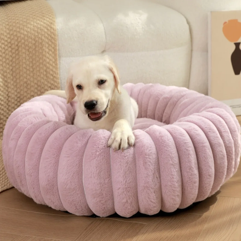 New Pet Dog Nests Winter Thickened Warm Circular Rabbit Plush Dog Nests Home Cat and Dog Mattresses Pet Sleeping Accessories