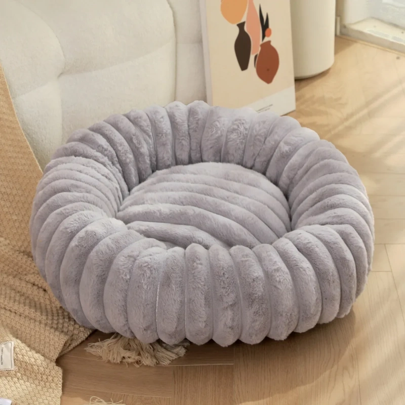 New Pet Dog Nests Winter Thickened Warm Circular Rabbit Plush Dog Nests Home Cat and Dog Mattresses Pet Sleeping Accessories