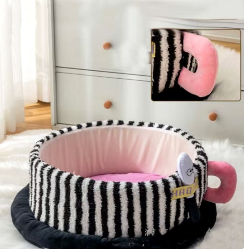 Hot Round Cat Nest In The Shape Of Cute Coffee Cup Soft Thick Bed Interior Sleeping Warm Comfortable High Quality Kennel