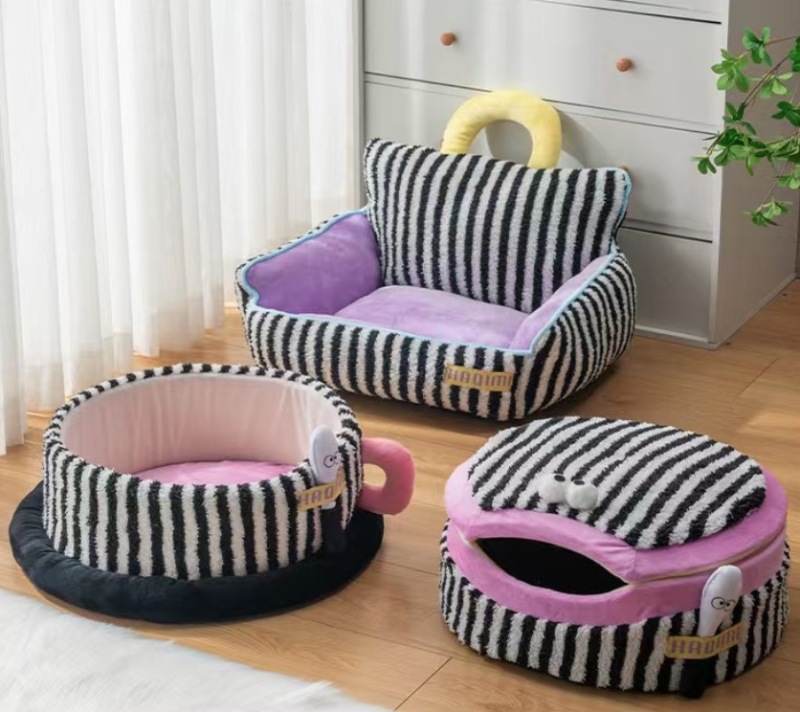 Hot Round Cat Nest In The Shape Of Cute Coffee Cup Soft Thick Bed Interior Sleeping Warm Comfortable High Quality Kennel