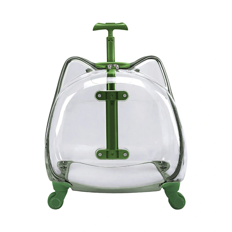 Cat Carrier with Wheels Transparent Pet Trolley Case Telescopic Rod Spacious Breathable Pet Trolley for Hiking Travel