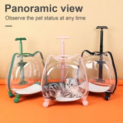 Cat Carrier with Wheels Transparent Pet Trolley Case Telescopic Rod Spacious Breathable Pet Trolley for Hiking Travel