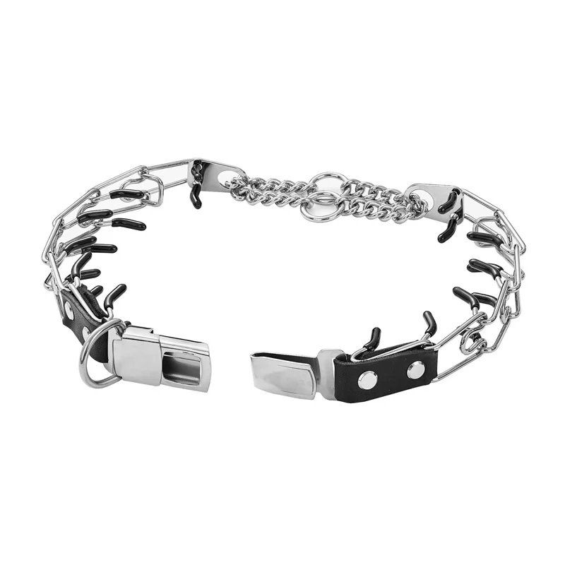 Dog Training Metal Prong Collar Removable Pet Link Chain Puppy Adjustable Stainless Steel Spike Necklace with Comfort Rubber Tip