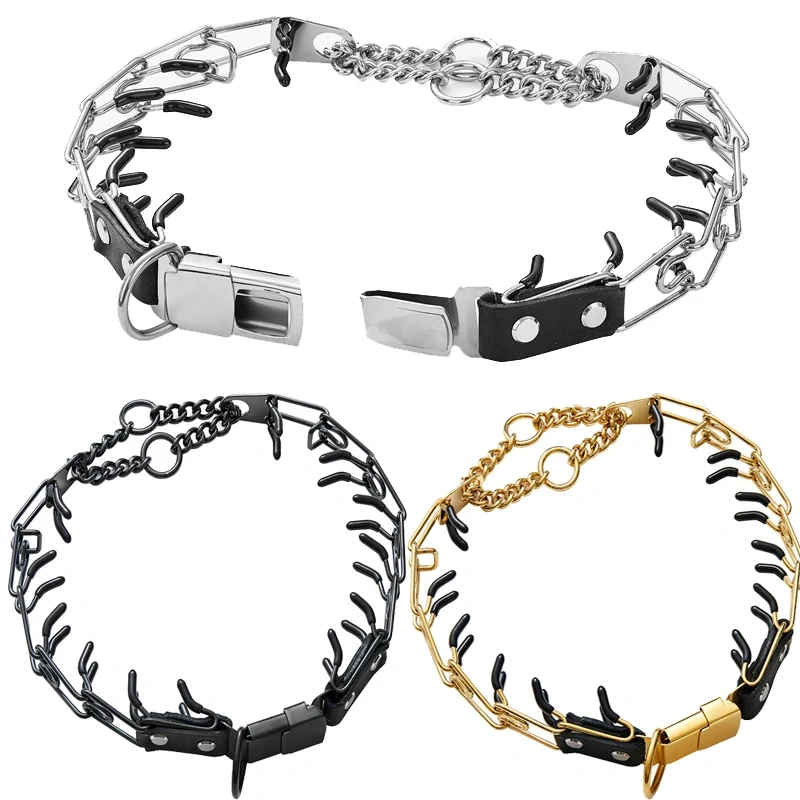 Dog Training Metal Prong Collar Removable Pet Link Chain Puppy Adjustable Stainless Steel Spike Necklace with Comfort Rubber Tip
