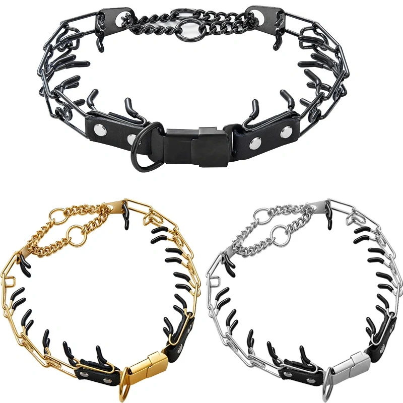 Dog Training Metal Prong Collar Removable Pet Link Chain Puppy Adjustable Stainless Steel Spike Necklace with Comfort Rubber Tip