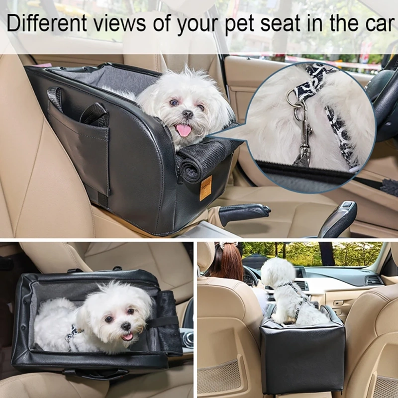 Small Dog Cat Car Seat Pet Booster Seat Dog Interactive Travel Safety Car Carrier with Side Pocket Storage Easy Cleaning