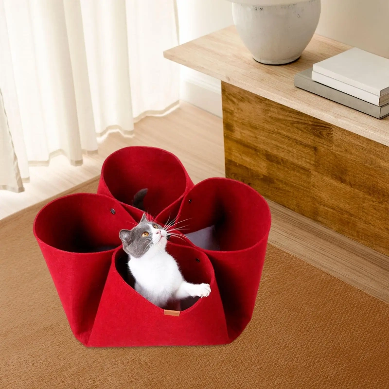 Cat Felt Tunnel Durable Cat Play House Foldable Interactive Pet Bed House Cat Tunnel Bed for Cat Rabbit Pets Kitten Puppy