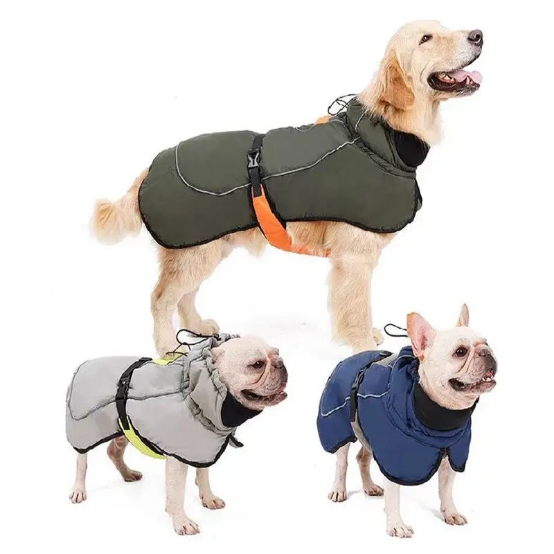 Pet Waterproof Charge Coat Autumn Winter Clothing Reflective Warm Big Dog Thickened Coat Dog Cotton Coat French Bulldog Labrador