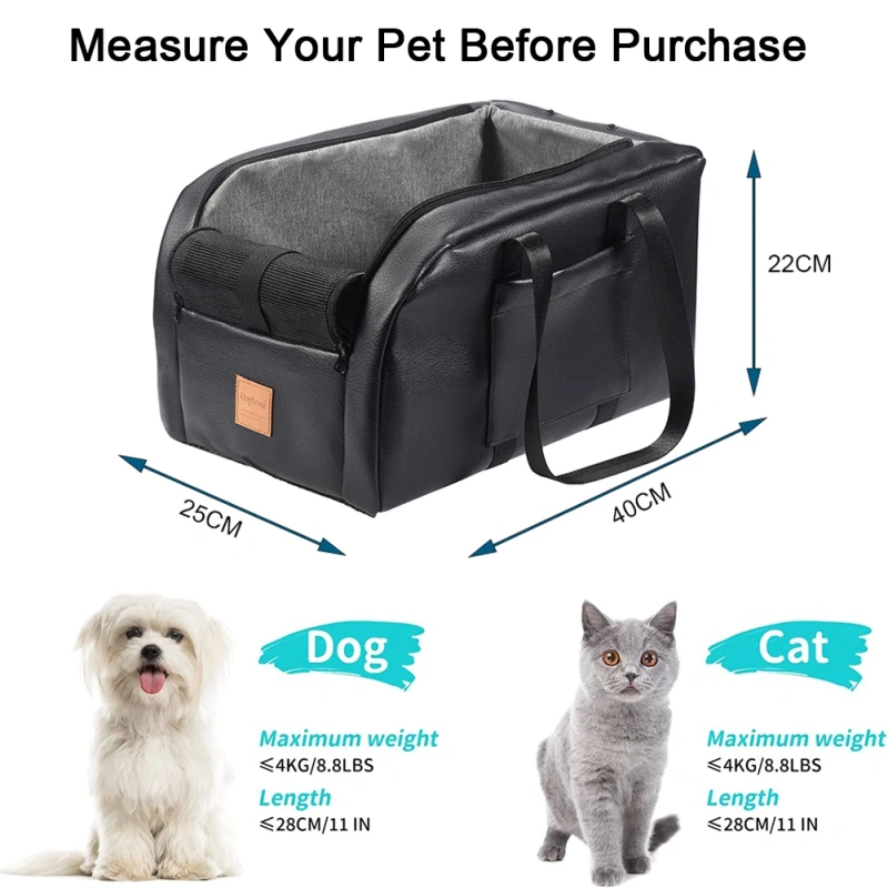 Small Dog Cat Car Seat Pet Booster Seat Dog Interactive Travel Safety Car Carrier with Side Pocket Storage Easy Cleaning