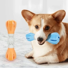 Dispensing Dog Toy Brushing Teeth Dumbbell Teething Bites Phonation Toy for Smarted Feeding