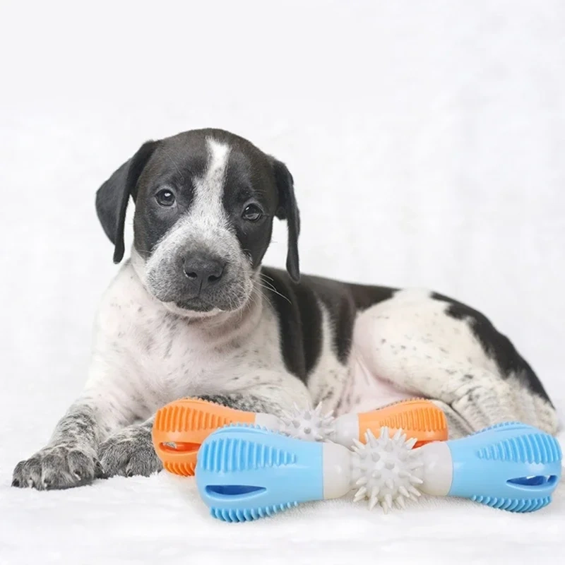 Dispensing Dog Toy Brushing Teeth Dumbbell Teething Bites Phonation Toy for Smarted Feeding