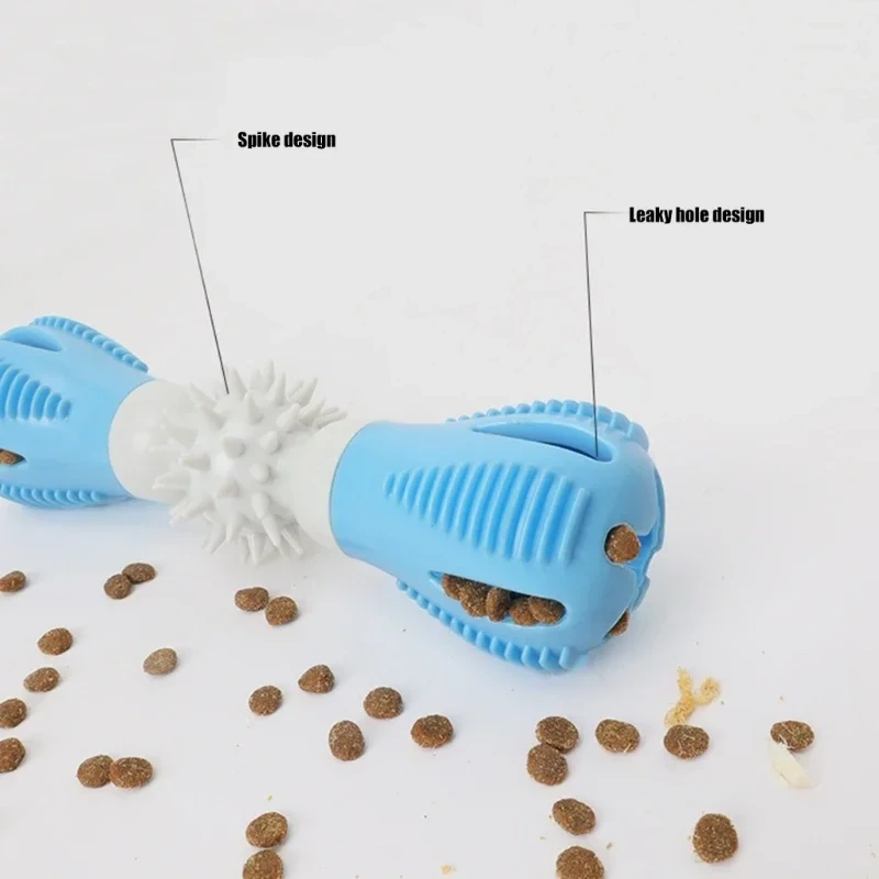Dispensing Dog Toy Brushing Teeth Dumbbell Teething Bites Phonation Toy for Smarted Feeding