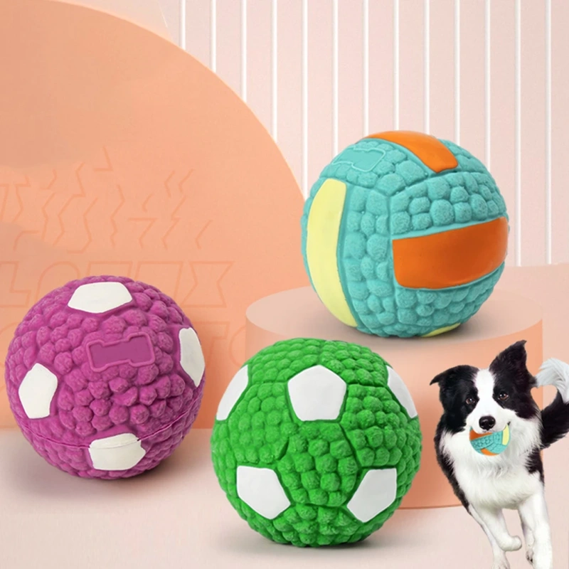 Dog Ball Toy Squeaky Latex Bouncy Puppy Teething Toy Dog Chew Soccer Ball For Training Dog Toy Rubber Volleyball Ball Chewing