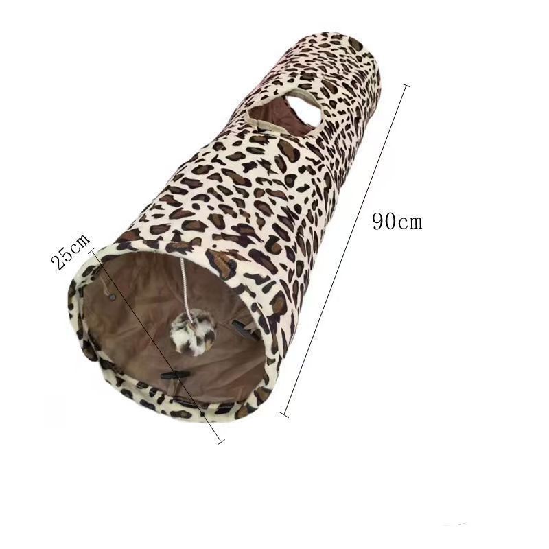 Pet Tunnel 3 Holes Leopard Crinkle Kitten Play Toy with Ball Collapsible Tunnel Tube for Small Medium and Large Cats Rabbit