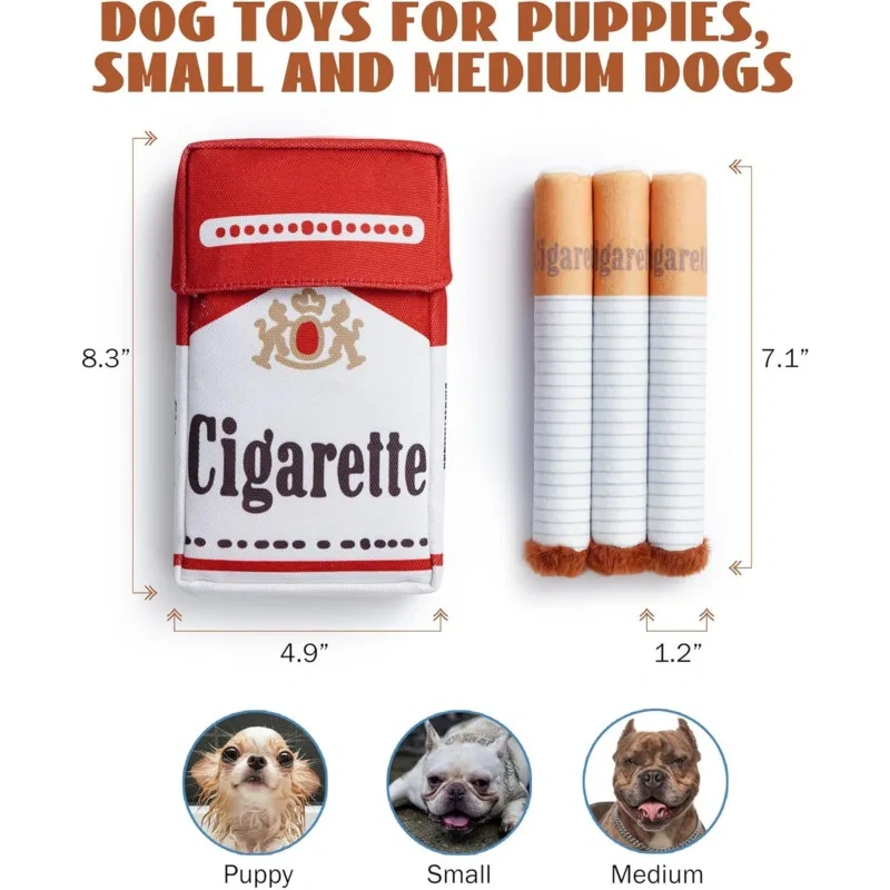Creative Plush Cigarette Dog Doll Dog Cigarette Box Sound Making Pet Toy  Bite Resistant Grinding Plush Toy 3 Cigarettes Box