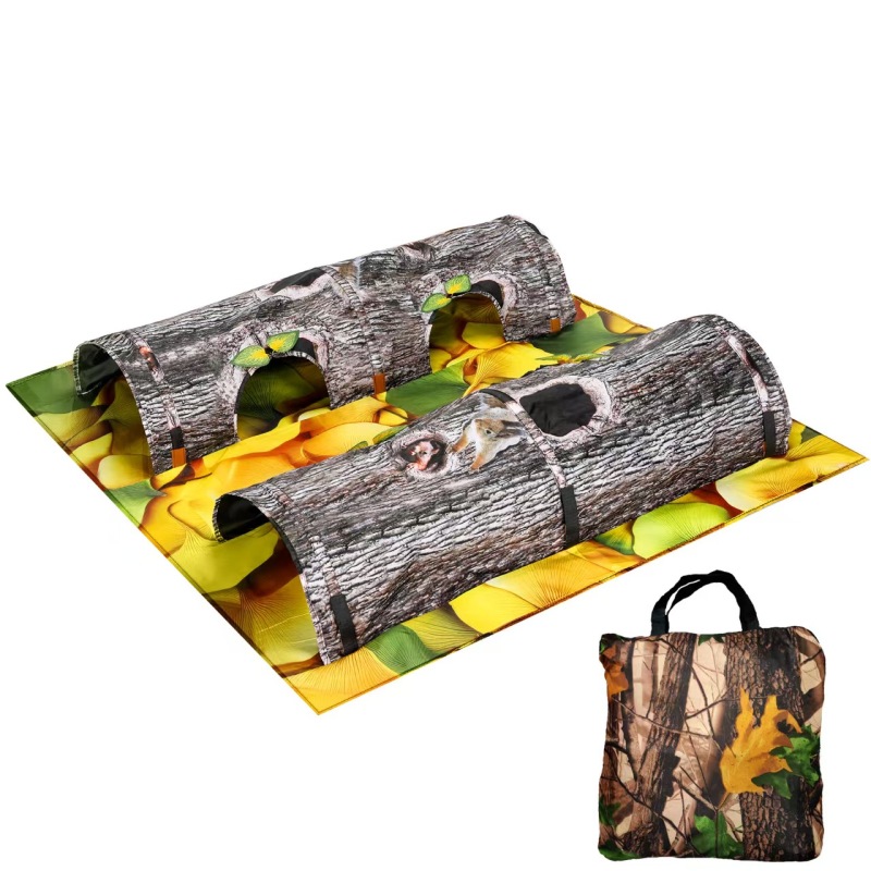 Big Collapsible Tunnel Toys Play Tunnel Durable Polyester Tree Pattern Hideaway Crinkle Tunnel for Small Pet