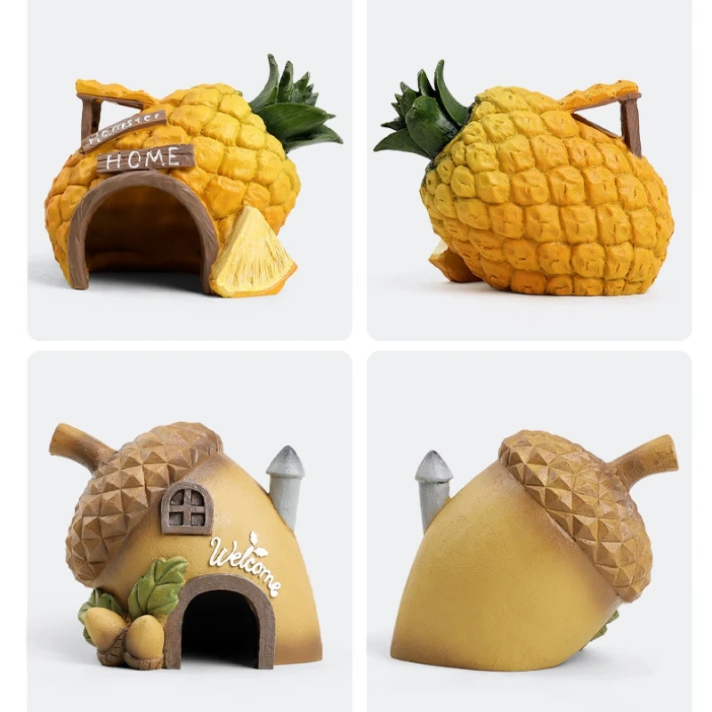 Mini Aquarium Decoration Fruit House Pineapple House Landscape Accessories Artificial Resin Crafts Fish Tank Fish Fry Decoration