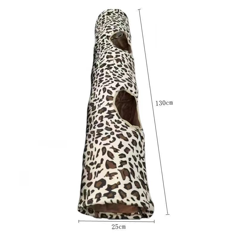 Pet Tunnel 3 Holes Leopard Crinkle Kitten Play Toy with Ball Collapsible Tunnel Tube for Small Medium and Large Cats Rabbit