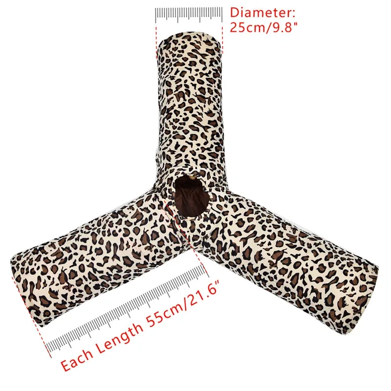 Pet Tunnel 3 Holes Leopard Crinkle Kitten Play Toy with Ball Collapsible Tunnel Tube for Small Medium and Large Cats Rabbit