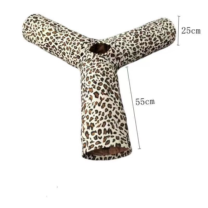 Pet Tunnel 3 Holes Leopard Crinkle Kitten Play Toy with Ball Collapsible Tunnel Tube for Small Medium and Large Cats Rabbit