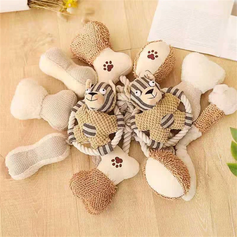 Dog Toys Rope Knot Training Prevent Tearing Durable Plush Toy Bite-resistant Molar Teeth Plush Voice Puppet Molar Teeth Cleaner