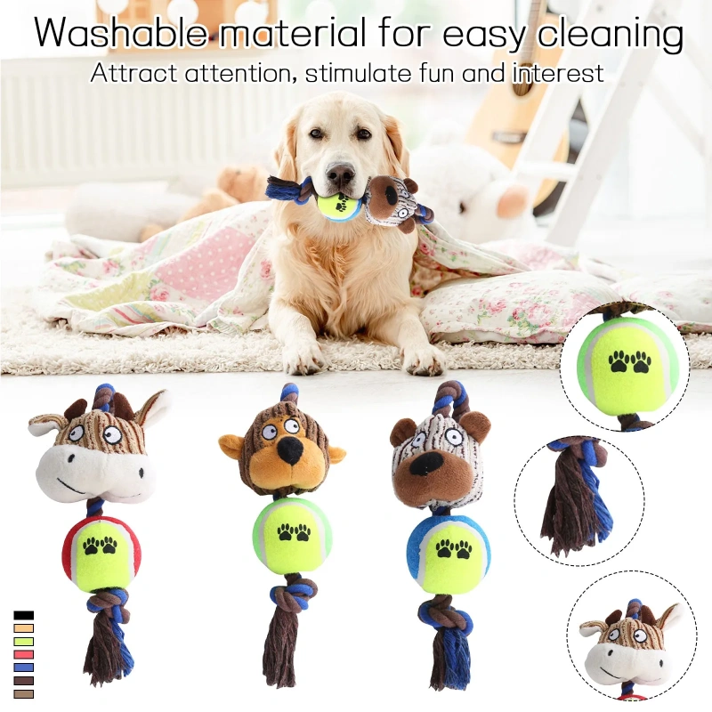 Dog Toy Corduroy Tennis Ball Cotton Rope Dog Teething Interactive Pet Dog Toy