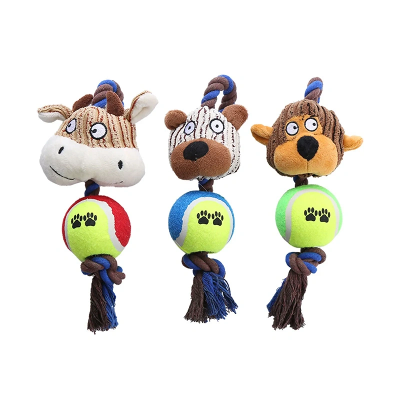 Dog Toy Corduroy Tennis Ball Cotton Rope Dog Teething Interactive Pet Dog Toy