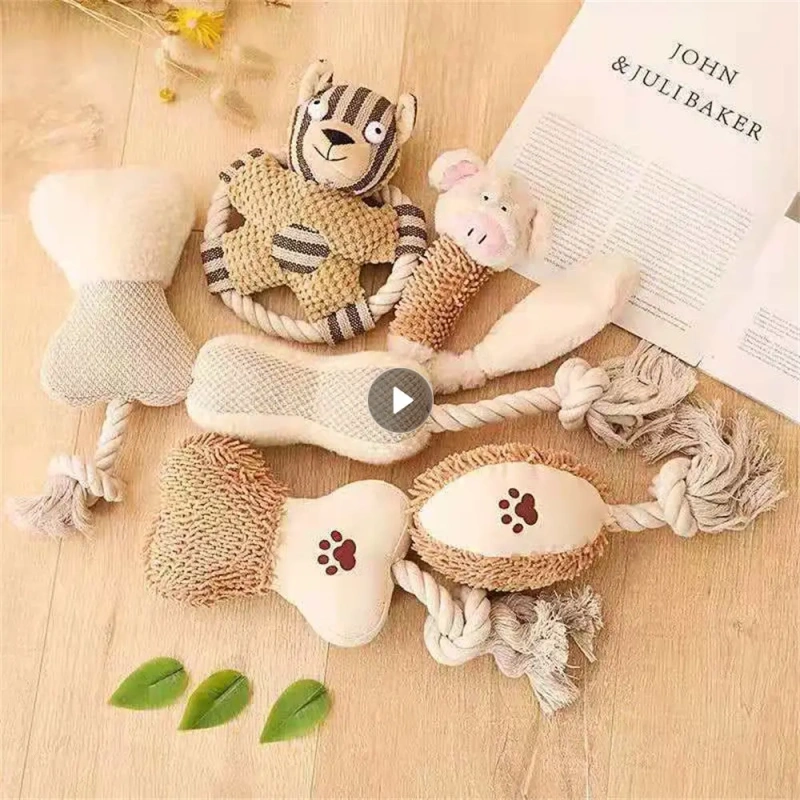 Dog Toys Rope Knot Training Prevent Tearing Durable Plush Toy Bite-resistant Molar Teeth Plush Voice Puppet Molar Teeth Cleaner