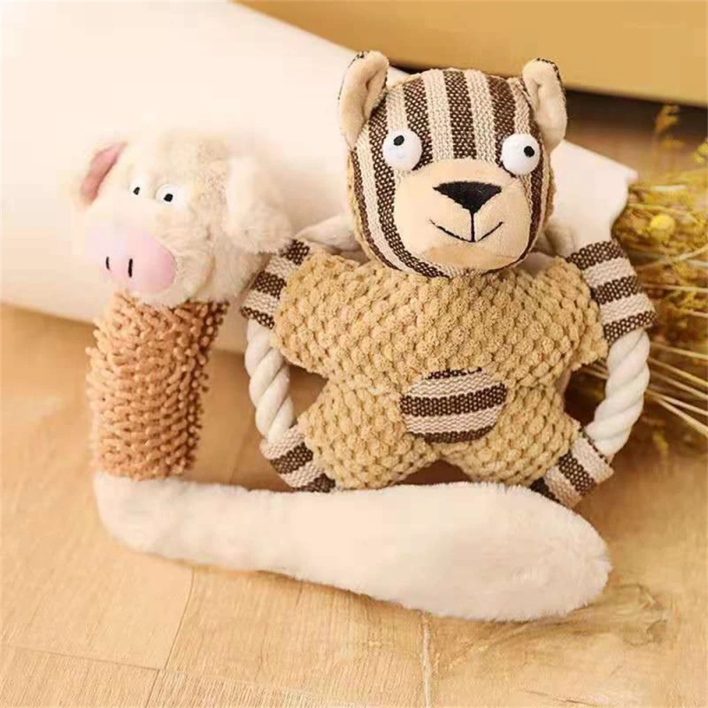 Dog Toys Rope Knot Training Prevent Tearing Durable Plush Toy Bite-resistant Molar Teeth Plush Voice Puppet Molar Teeth Cleaner