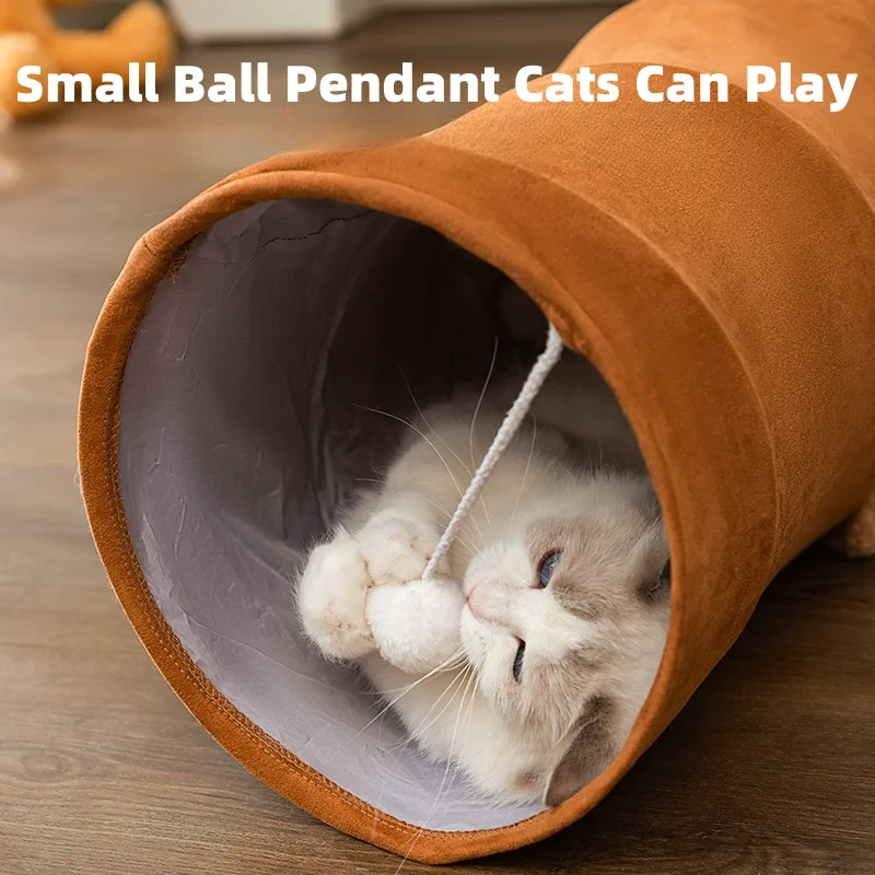 Straight Cat Tunnels for Indoor Cats,Collapsible Cat Tunnel for Small Medium Large Cats with Cat Toy Ball,Cute Bear